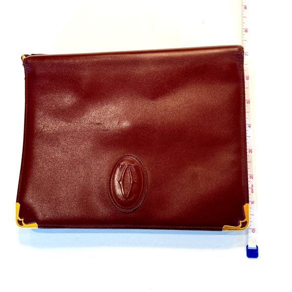 CARTIER Burgundy Bordeaux Leather Clutch Purse Bag - Authentic - Picture 13 of 16